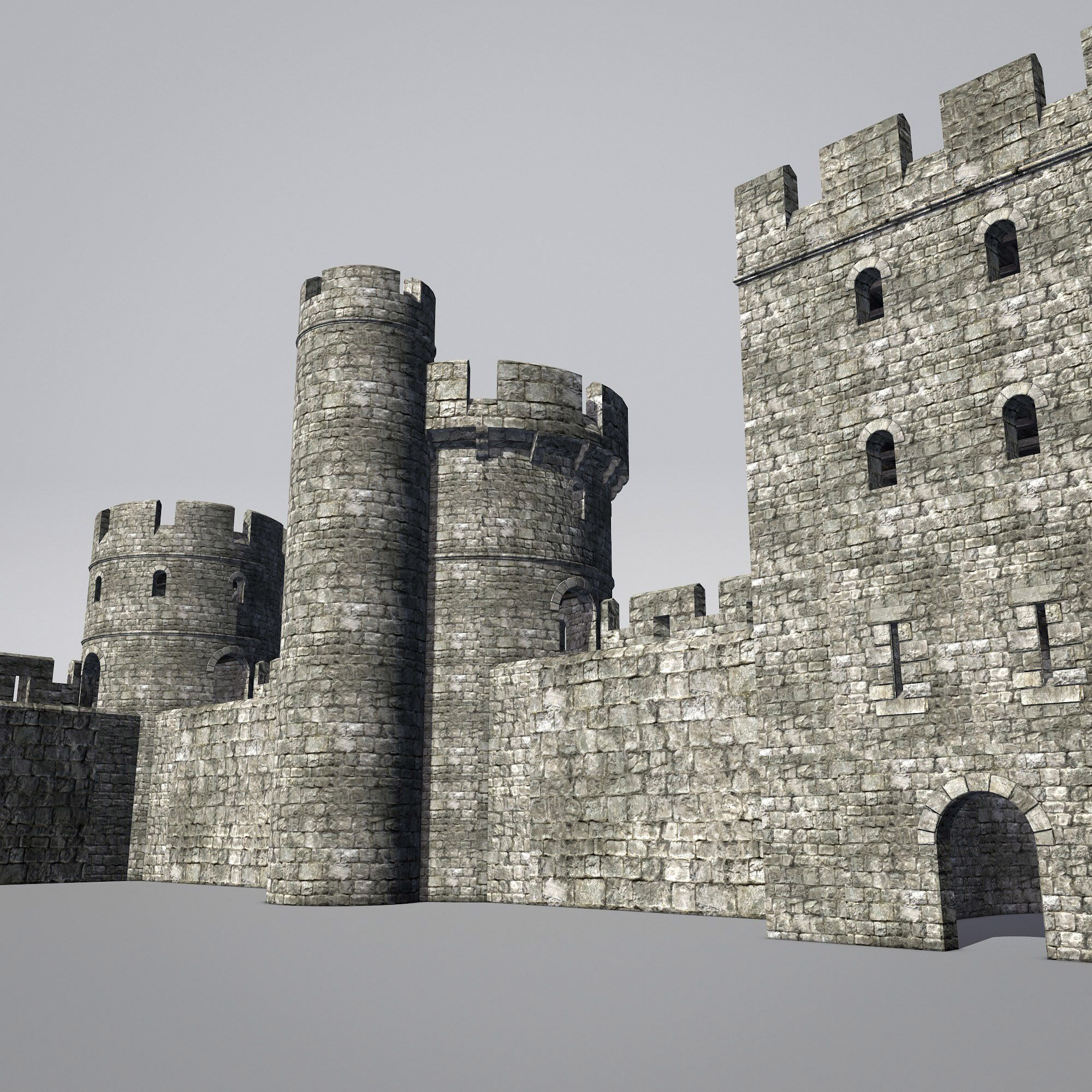 Modular Round Castle Towers Creation Set 3D